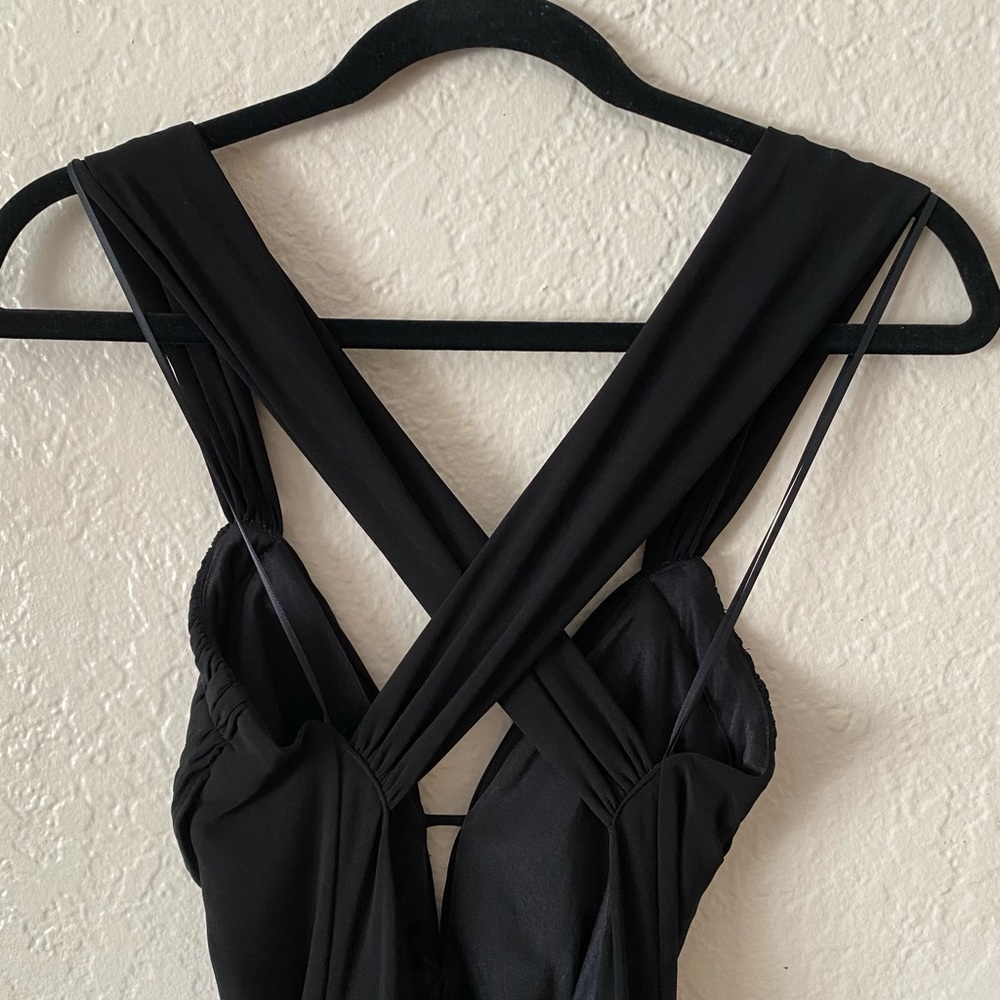 ABS By Allen Swartz Y2K Elegant Black Dress Size S Buckle Rhinestones Draped - Picture 7 of 12